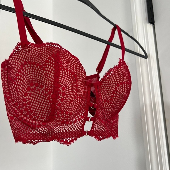 New Adore Me Margaritte Push Up Bra Red Tan Nude‎ Lace Gold Accents Balconette - Picture 1 of 6